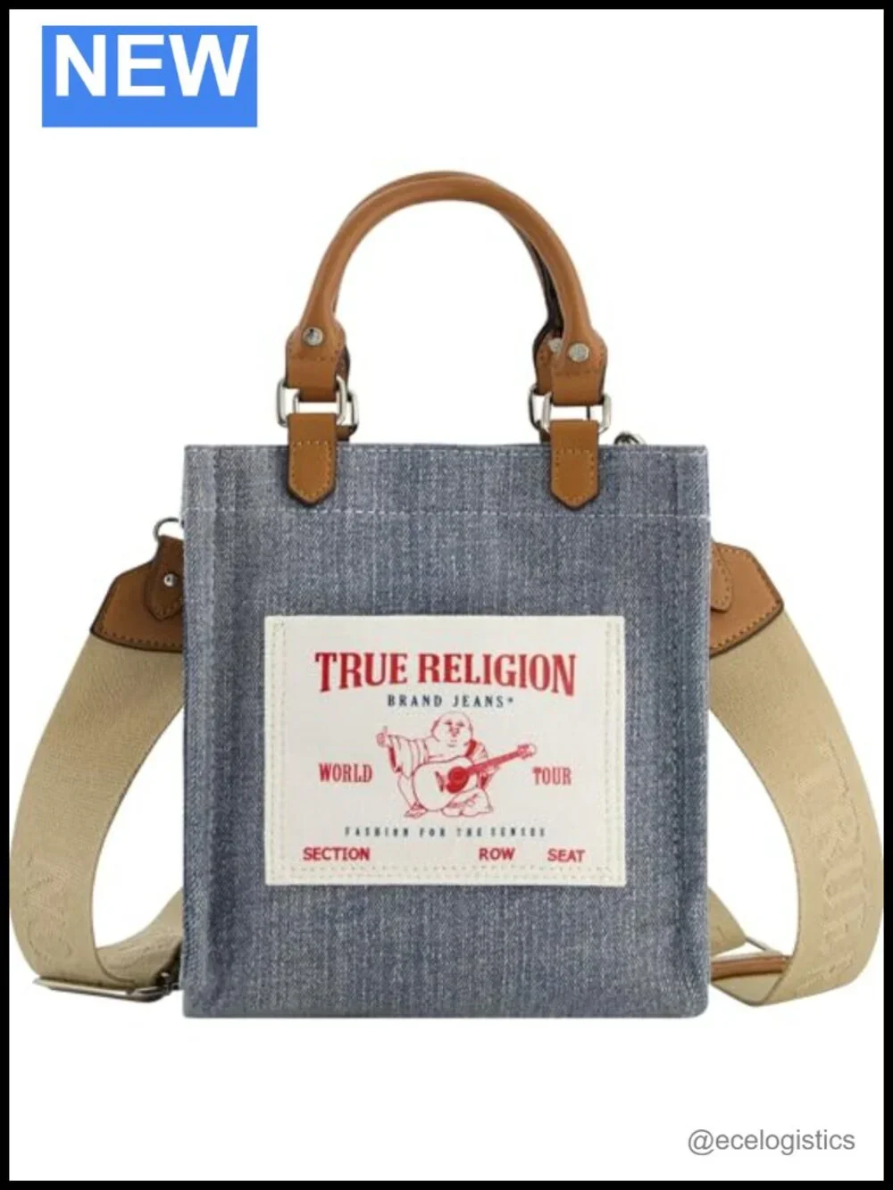 True Religion Tote Bag with Adjustable Removable Crossbody Strap